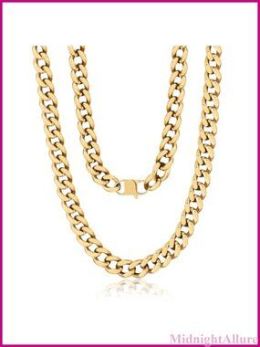 18K Gold Filled Cuban Link Chain Necklace Stainless Steel Choker
